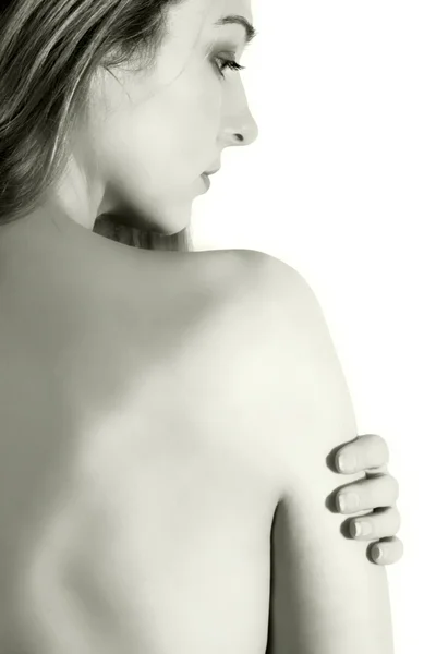 Nacktes Porträt Rücken Einer Nackten Frau Isoliert Auf Weiß — Stockfoto
