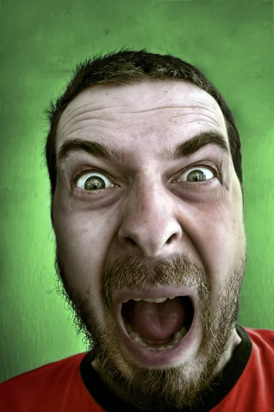 Retrato Hombre Gritando Conmocionado Con Ojos Grandes Temerosos — Foto de Stock