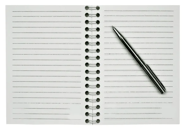 Κενό Ανοίξτε Σημειωματάριο Και Ένα Στυλό — Φωτογραφία Αρχείου