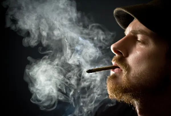Uomo barbuto fumare — Foto Stock