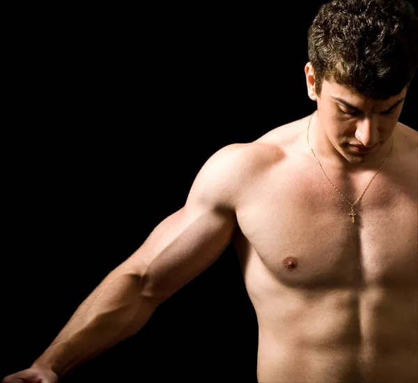 Homem Muscular Com Braços Fortes Abdominais Agradáveis — Fotografia de Stock