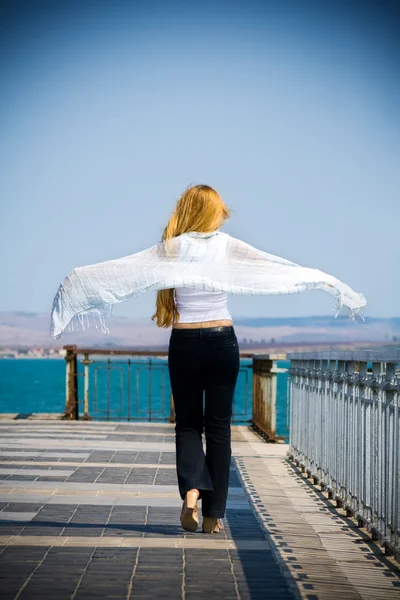 Espalda Mujer Joven Sintiendo Sensación Libertad — Foto de Stock