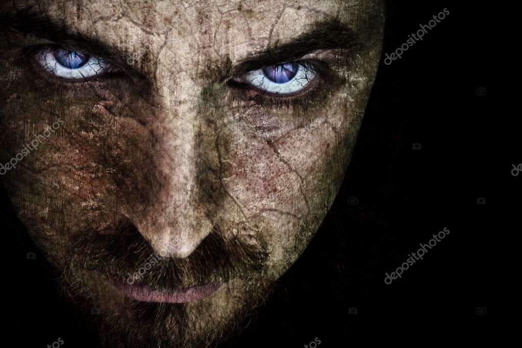 Close Sinister Face Cracked Skin Fine Details Eyes Stock Photo by ...