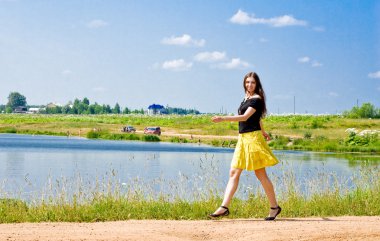 Woman at lake clipart