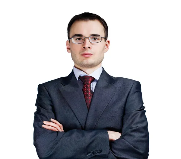 Retrato Jovem Empresário Isolado Fundo Branco — Fotografia de Stock