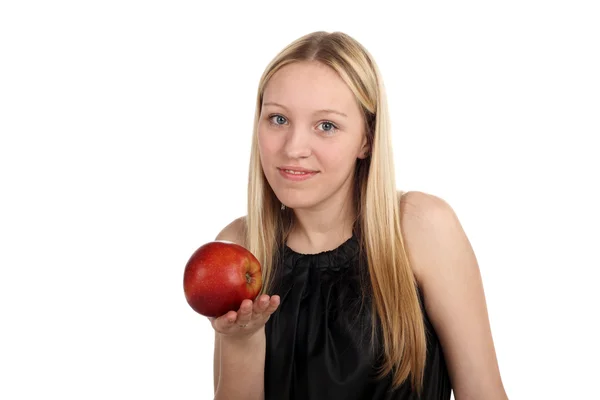 Дівчина і яблуко — стокове фото