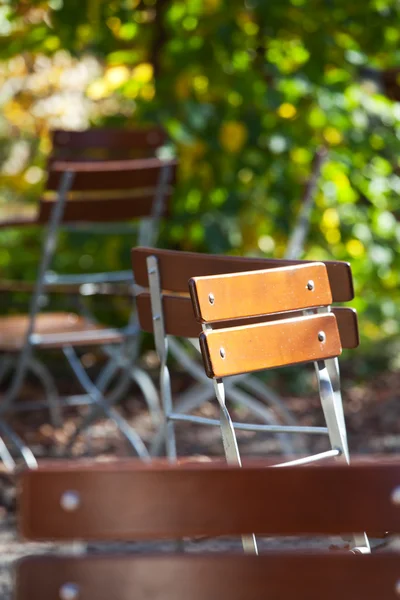 Detail of a chair in a beer garden — Stock Photo, Image