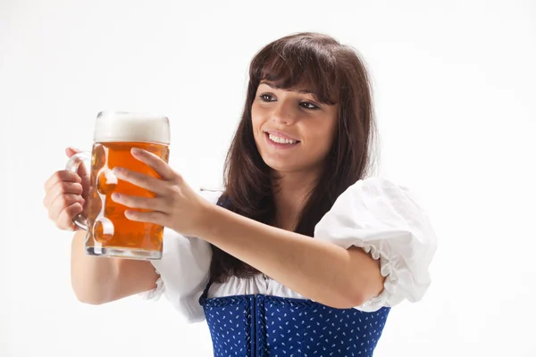 Bavarian girl in a costume with beer — Stock Photo, Image