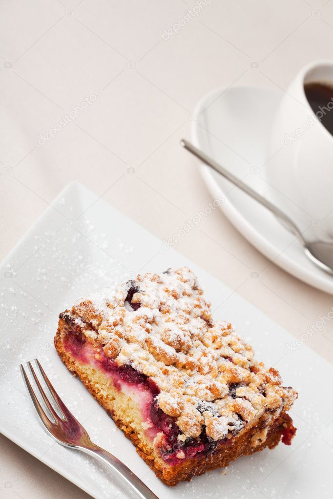 Streusel cake and a cup of coffee
