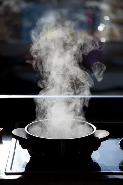 升起的一锅沸腾的蒸汽 — 图库照片