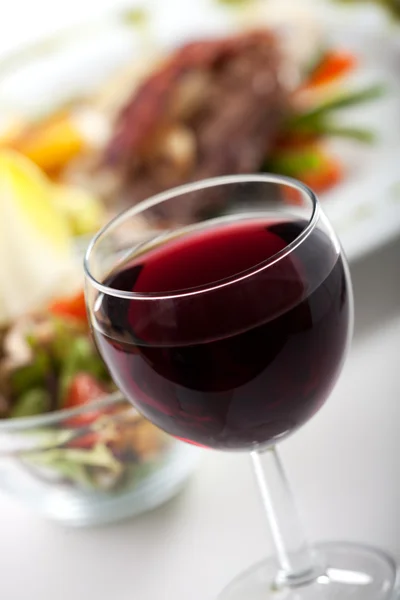Glas Rode Wijn Diner — Stockfoto