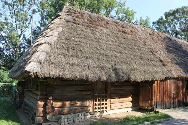 Log House Fazenda Log Home Casa Com Telhado Palha Museu — Fotografia de Stock