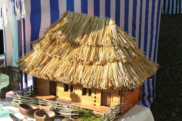 コテージ わらぶき屋根 歴史的博物館 文化博覧会 建築モデル農村住居 アート木の家族の家 レトロな技術は 歴史的な建物 — ストック写真