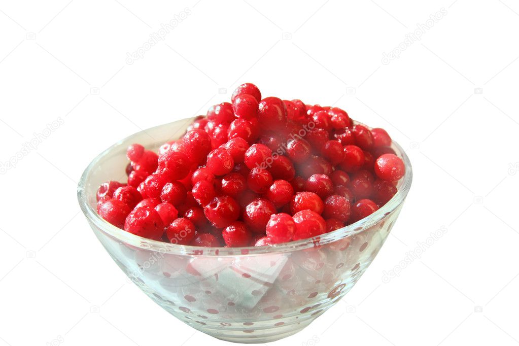 Cowberries into a glass plate isolated