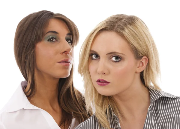 stock image Two business women dressed smart shirts on isolated background