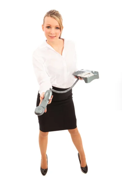 Business Woman Handing Reciever Telephone Someone — Stock Photo, Image