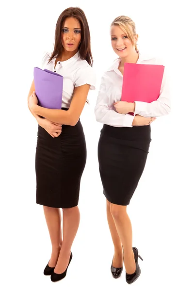 Business Women Black Skirt White Blouse Carry Document Folders — Stock Photo, Image