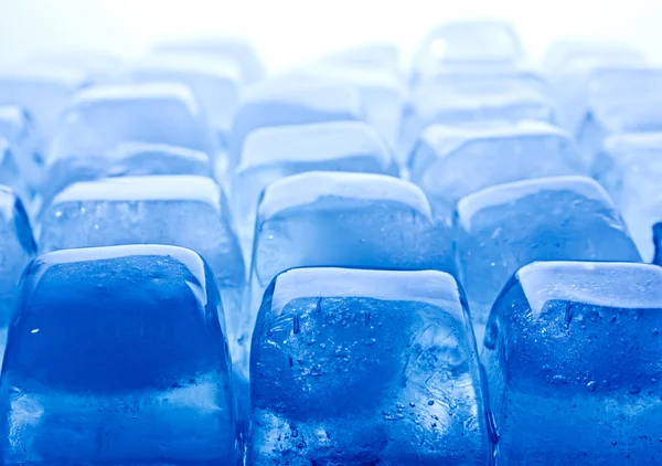 Cuburi Gheață Topite Albastru Tonifiat Orizontală Close — Fotografie, imagine de stoc