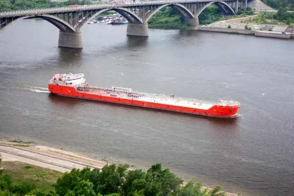 stock image The big barge on river.