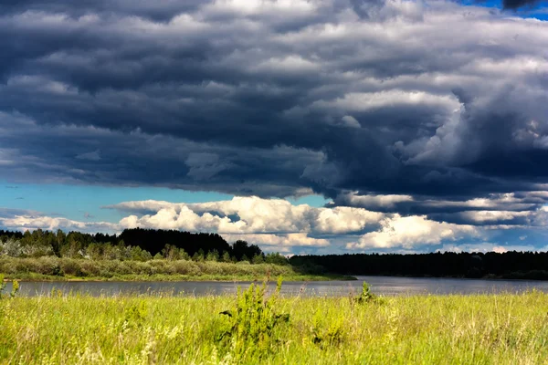 Thunderclouds Wide River Russia Vetluga — Stock Photo, Image