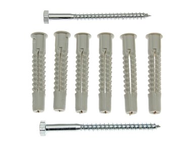 Rawlplugs and screws isolated in white clipart