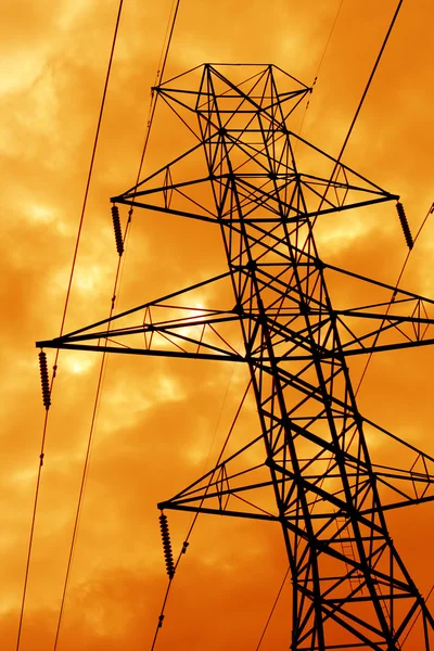 Orange power line siluett — Stockfoto