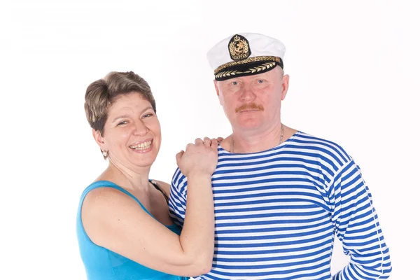 Middle aged couple posing as sailors — Stock Photo, Image