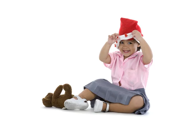 圣诞老人帽的可爱女孩 — Φωτογραφία Αρχείου