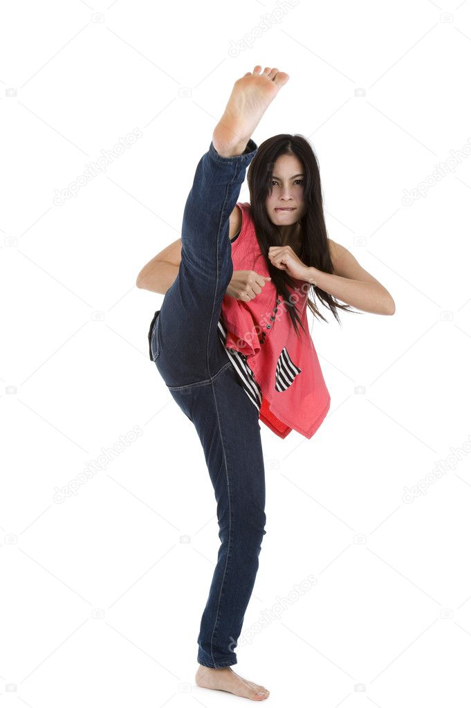Woman kicking