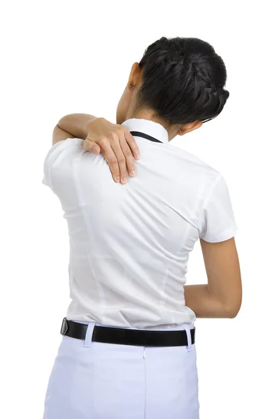 Женщина с болью в шее — стоковое фото