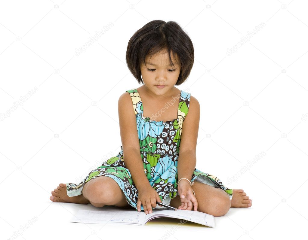 Cute girl with notebook and pen