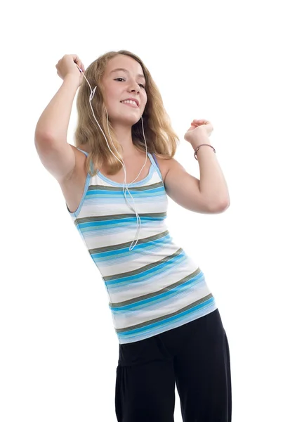 Teenager with mp3 player dancing — Stock Photo, Image