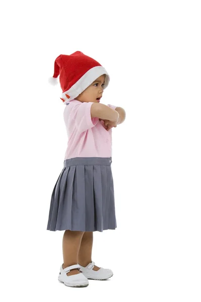 圣诞老人帽的可爱女孩 — 图库照片