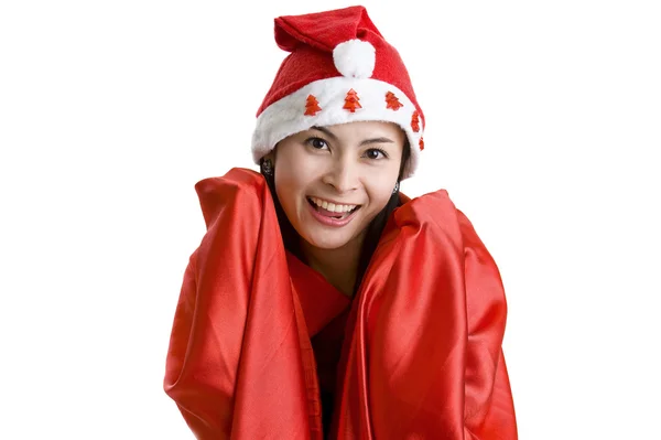 Kvinna med jultomten hatt — Stockfoto
