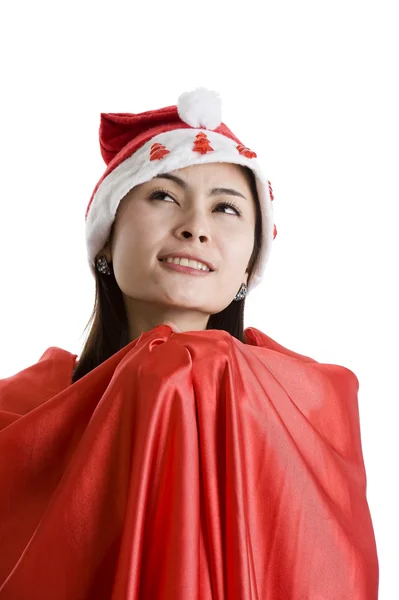 Frau mit Weihnachtsmann-Hut — Stockfoto