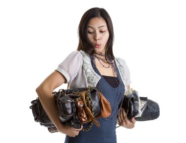 Woman with many a purses clipart