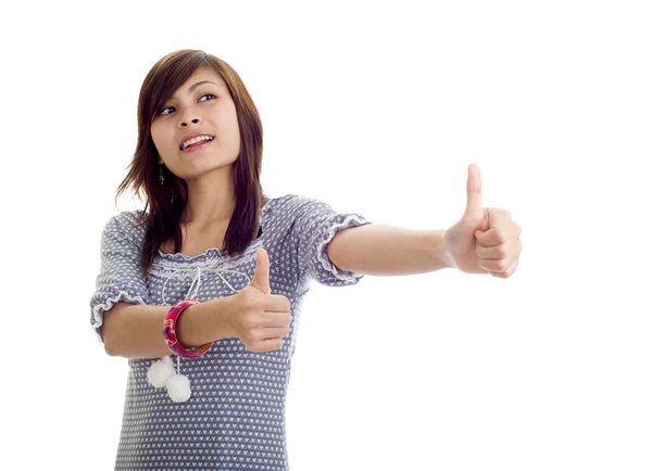 Asian woman with two thumbs up — Stock Photo, Image