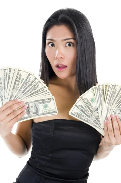Mulher com muito dinheiro — Fotografia de Stock