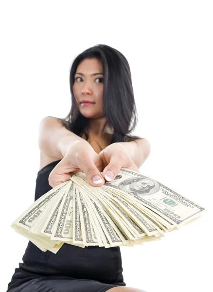 Nő, sok pénzt — Stock Fotó