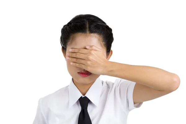 Businesswoman covering her eyes — Stock Photo, Image