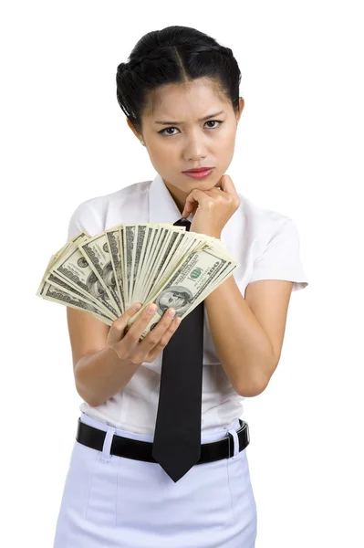 Zakenvrouw met een heleboel geld — Stockfoto