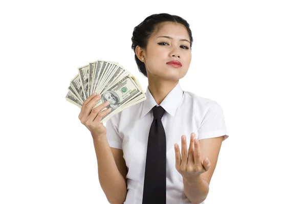Zakenvrouw met een heleboel geld — Stockfoto