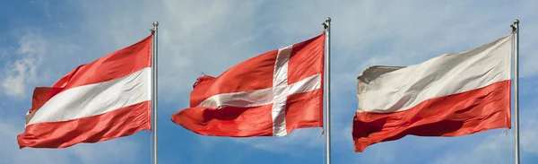 Flag collection - austria, denmark and turkey — Stock Photo, Image