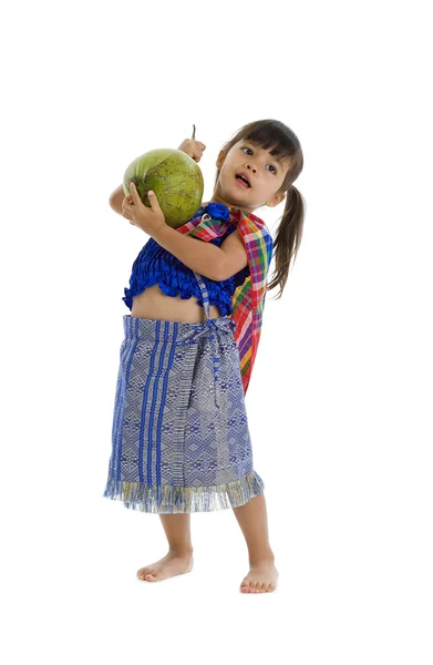 椰子的可爱小女孩 — 图库照片