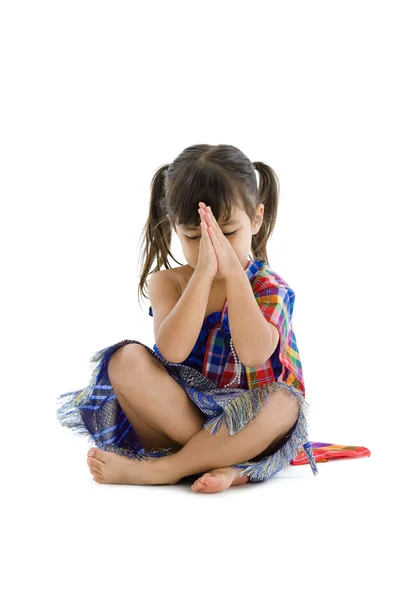Симпатичный Ребенок Сложенной Рукой Изолированный Белом Фоне — стоковое фото