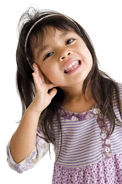 Beyaz Arka Plan Üzerinde Izole Sevimli Küçük Bir Kız Portresi — Stok fotoğraf
