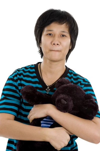 Donna asiatica con orsacchiotto — Foto Stock