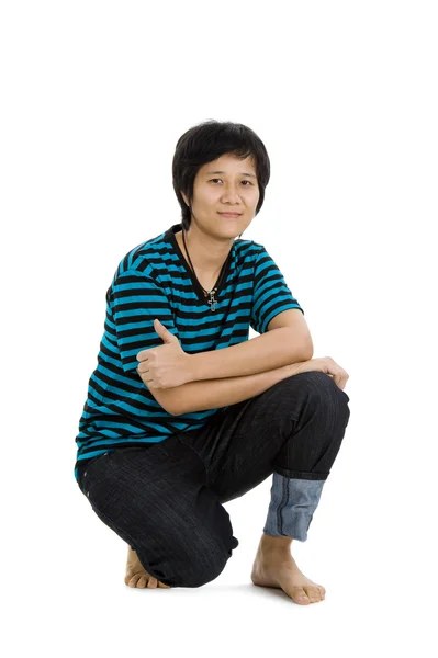 Asian Woman Short Hair Isolated White Background — Stock Photo, Image