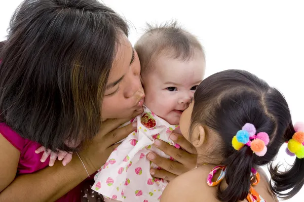 Close Lovely Asian Family Isolated White Background — Stock Photo, Image