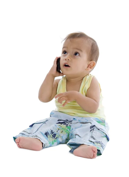 Malý chlapec na telefonu — Stock fotografie